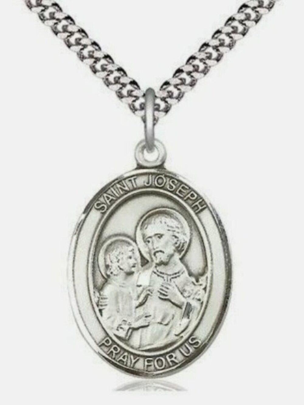 St. Joseph - Patron Saint of Families - Sterling Silver Oval with 24" Chain